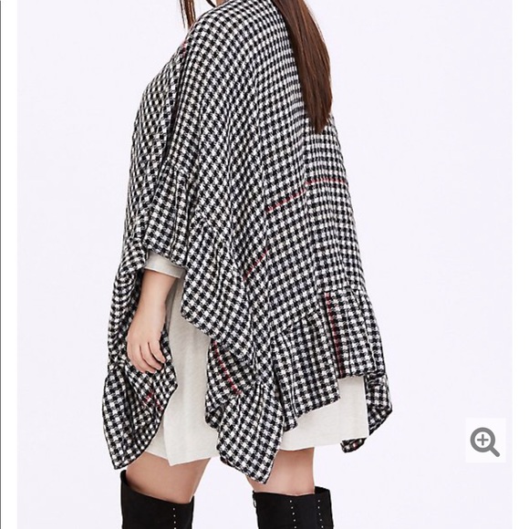 BLACK GINGHAM & RED STRIPE RUFFLE RUANA - Picture 2 of 4